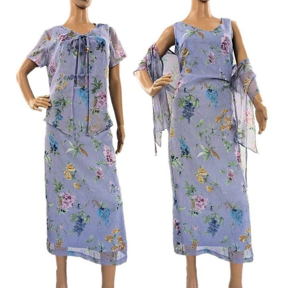 Vintage 1990s Ultra Dress Maxi Dress Purple Floral Sheer Jacket Cottagecore 8